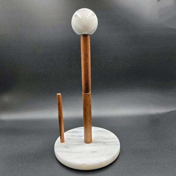 Marble And Wood Paper Towel Holder Countertop Free Standing Dispenser Read - Picture 1 of 10